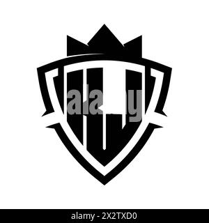 KJ Letter bold monogram with triangle curve shield shape with crown black and white background color design template Stock Photo