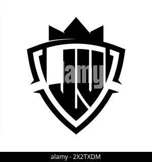 JV Letter bold monogram with triangle curve shield shape with crown black and white background color design template Stock Photo