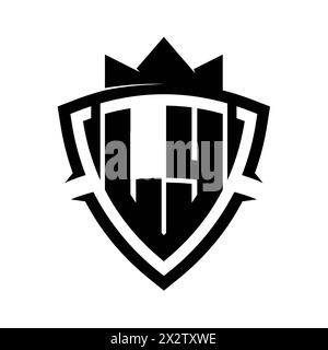 LY Letter bold monogram with triangle curve shield shape with crown black and white background color design template Stock Photo