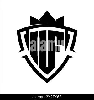 OF Letter bold monogram with triangle curve shield shape with crown black and white background color design template Stock Photo