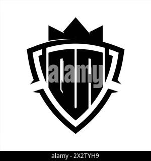 QA Letter bold monogram with triangle curve shield shape with crown black and white background color design template Stock Photo