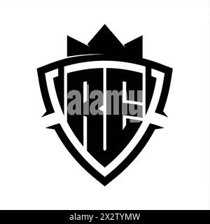 RE Letter bold monogram with triangle curve shield shape with crown black and white background color design template Stock Photo