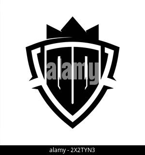 QQ Letter bold monogram with triangle curve shield shape with crown black and white background color design template Stock Photo