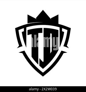 TD Letter bold monogram with triangle curve shield shape with crown black and white background color design template Stock Photo