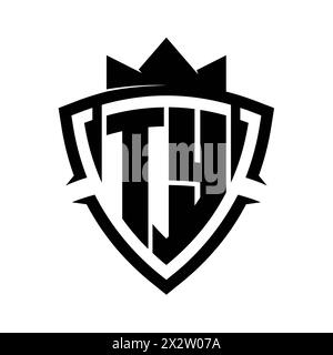 TY Letter bold monogram with triangle curve shield shape with crown black and white background color design template Stock Photo