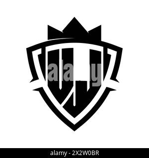 VJ Letter bold monogram with triangle curve shield shape with crown black and white background color design template Stock Photo