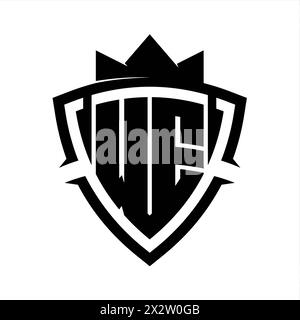 WE Letter bold monogram with triangle curve shield shape with crown black and white background color design template Stock Photo