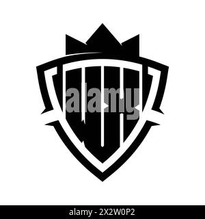 WX Letter bold monogram with triangle curve shield shape with crown black and white background color design template Stock Photo