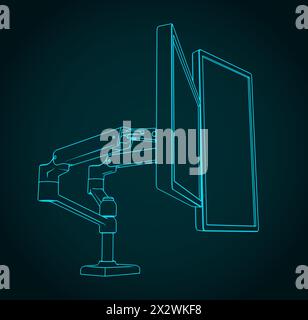 Stylized vector illustration of blueprints of desktop CNC router ...