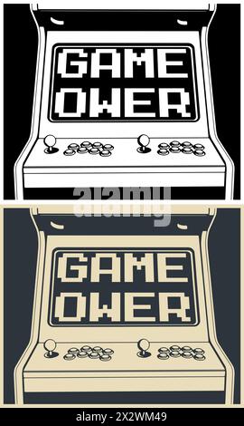 Stylized vector illustrations of a retro arcade games cabinet in ...