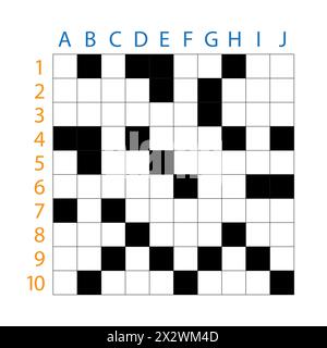 Crossword 10 X 10 square puzzle template with empty boxes. Stock Vector
