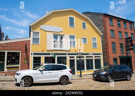 Historic commercial buildings on Centre Street in New Bedford Whaling National Historical Park in historic downtown of New Bedford, Massachusetts MA, Stock Photo