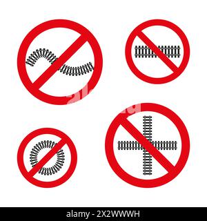 No train tracks symbol. Prohibited railway crossing. Railroad construction forbidden. Vector illustration. EPS 10. Stock Vector