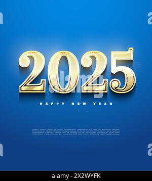 happy new year 2025 on a clean background with textured glossy colored numbers. Stock Vector