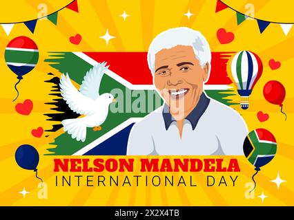 Happy Nelson Mandela International Day Vector Illustration on 18 July with South Africa Flag and Ribbon in Flat Cartoon Background Design Stock Vector