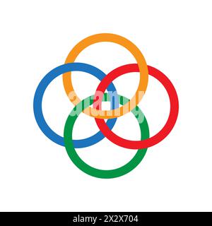 Interlocking circles in primary colors. Color theory illustration with overlapping rings. Vector illustration. EPS 10. Stock Vector