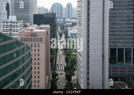 01.08.2023, Singapore, , Singapore - View from the Green Oasis observation deck of the new CapitaSpring skyscraper to the business center along Church Stock Photo