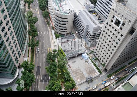 01.08.2023, Singapore, , Singapore - View from the Green Oasis viewing terrace of the new CapitaSpring skyscraper at Raffles Place of the business cen Stock Photo