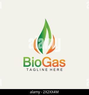 Biogas logo. Oil and gas logo. Biogas logo energy with Fire and leaf elements Stock Vector