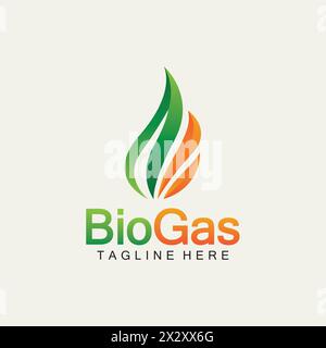 Biogas logo. Oil and gas logo. Biogas logo energy with Fire and leaf elements Stock Vector