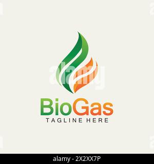 Biogas logo. Oil and gas logo. Biogas logo energy with Fire and leaf elements Stock Vector