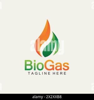 Biogas logo. Oil and gas logo. Biogas logo energy with Fire and leaf elements Stock Vector