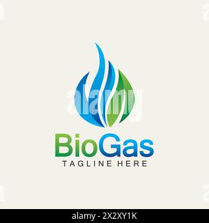 Biogas logo. Oil and gas logo. Biogas logo energy with Fire and leaf elements Stock Vector