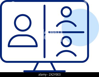 Video call app interface with multiple user avatars. Group video chat, online meeting. Pixel perfect, editable stroke Stock Vector