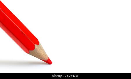 Upright red pencil with shadow isolated on white paper background, used for voting or for making a drawing. Copy space Stock Photo