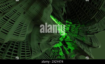 3D render, Abstract green color matter geometric pattern background Stock Photo