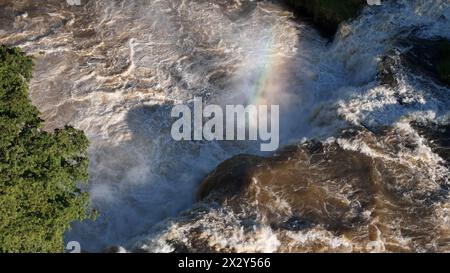 aerial image of waterfall in river in top view Stock Photo