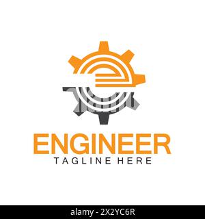 Engineer Logo Design, Letter E Gear Logo, Engineer logo with letter E and Gear elements Stock Vector