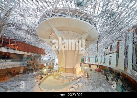 MOSCOW - NOV 29: Construction works at central prop of second phase of new terminal at Domodedovo Airport, November 29, 2012, Moscow, Russia. Terminal Stock Photo