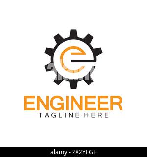 Engineer Logo Design, Letter E Gear Logo, Engineer logo with letter E and Gear elements Stock Vector