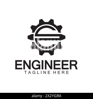 Engineer Logo Design, Letter E Gear Logo, Engineer logo with letter E and Gear elements Stock Vector