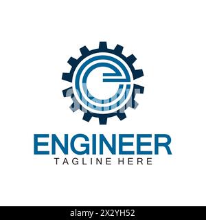 Engineer Logo Design, Letter E Gear Logo, Engineer logo with letter E and Gear elements Stock Vector