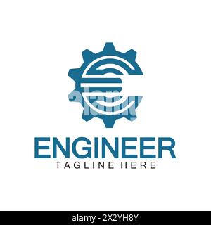 Engineer Logo Design, Letter E Gear Logo, Engineer logo with letter E and Gear elements Stock Vector