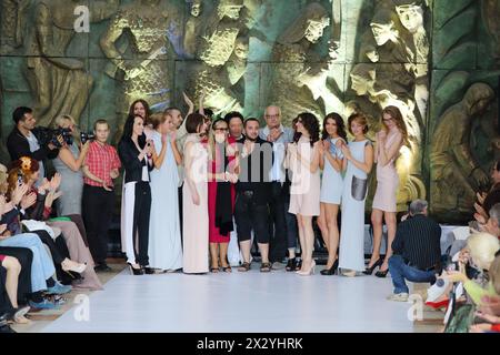 MOSCOW - JUNE 28: Nikita Mikhalkov and models at evening of Charity Fund Russian Silhouette, on June 28, 2012 in Moscow, Russia. This event was held i Stock Photo