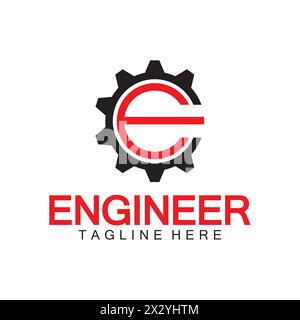 Engineer Logo Design, Letter E Gear Logo, Engineer logo with letter E and Gear elements Stock Vector