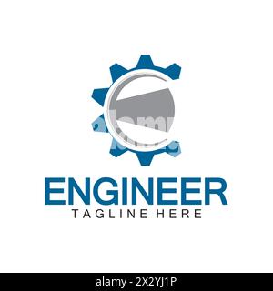 Engineer Logo Design, Letter E Gear Logo, Engineer logo with letter E and Gear elements Stock Vector