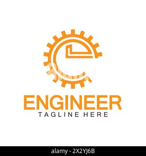 Engineer Logo Design, Letter E Gear Logo, Engineer logo with letter E and Gear elements Stock Vector