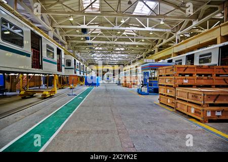 MYTISHCHI - APR 18: Shop floor at  Mytishchi Metrovagonmash factory, April 18, 2012, Mytishchi, Russia. The plant is famous for creating user-friendly Stock Photo