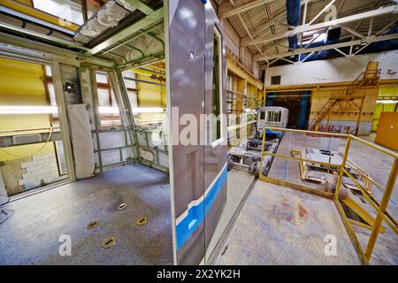 MYTISHCHI - APR 18: To-be assembled wagon in shop floor at  Mytishchi Metrovagonmash factory, April 18, 2012, Mytishchi, Russia. The plant is famous f Stock Photo