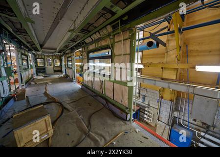 MYTISHCHI - APR 18: Inside assembling wagon in shop floor at  Mytishchi Metrovagonmash factory, April 18, 2012, Mytishchi, Russia. The plant is famous Stock Photo