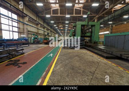 MYTISHCHI - APR 18: Tool and bench shop floor at  Mytishchi Metrovagonmash factory, April 18, 2012, Mytishchi, Russia. The plant is famous for creatin Stock Photo