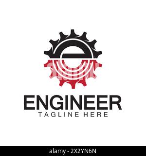 Engineer Logo Design, Letter E Gear Logo, Engineer logo with letter E and Gear elements Stock Vector