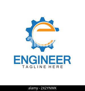 Engineer Logo Design, Letter E Gear Logo, Engineer logo with letter E and Gear elements Stock Vector