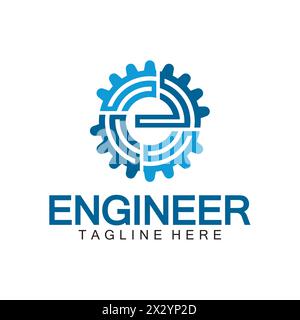 Engineer Logo Design, Letter E Gear Logo, Engineer logo with letter E and Gear elements Stock Vector