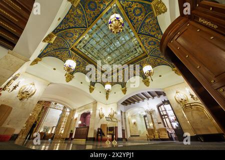 MOSCOW - NOV 15: Lobby of Hotel Hilton Leningradskaya, November 15, 2012, Moscow, Russia. Hilton Moscow Leningradskaya is located in one of seven lege Stock Photo