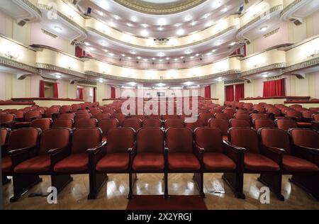 MOSCOW - APRIL 23: Seats in auditorium in Vakhtangov Theatre on April 23, 2012 in Moscow, Russia. Vakhtangov Theater is located in historical center o Stock Photo